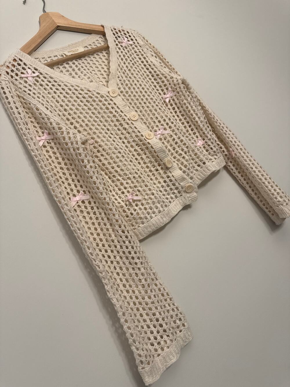 Rebellion Again Crochet Bow Cardigan Cream Sz M